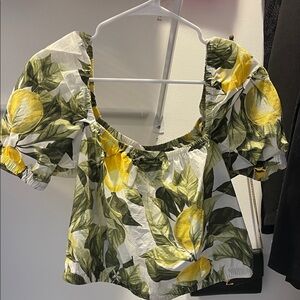H&M Yellow and Green Puff Sleeve Blouse